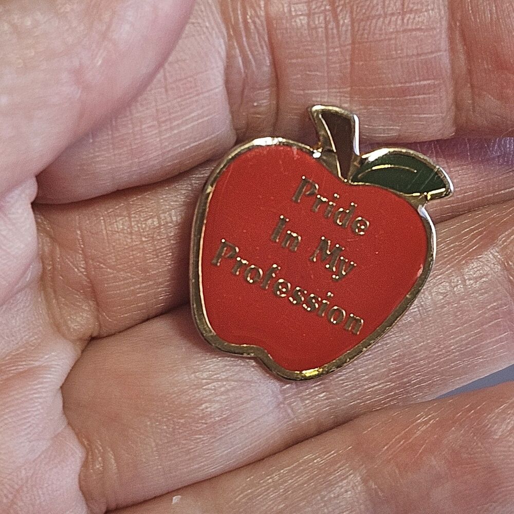 Pride In My Profession Red Apple Teacher Gold Tone Lapel Hat Backpack Pinback